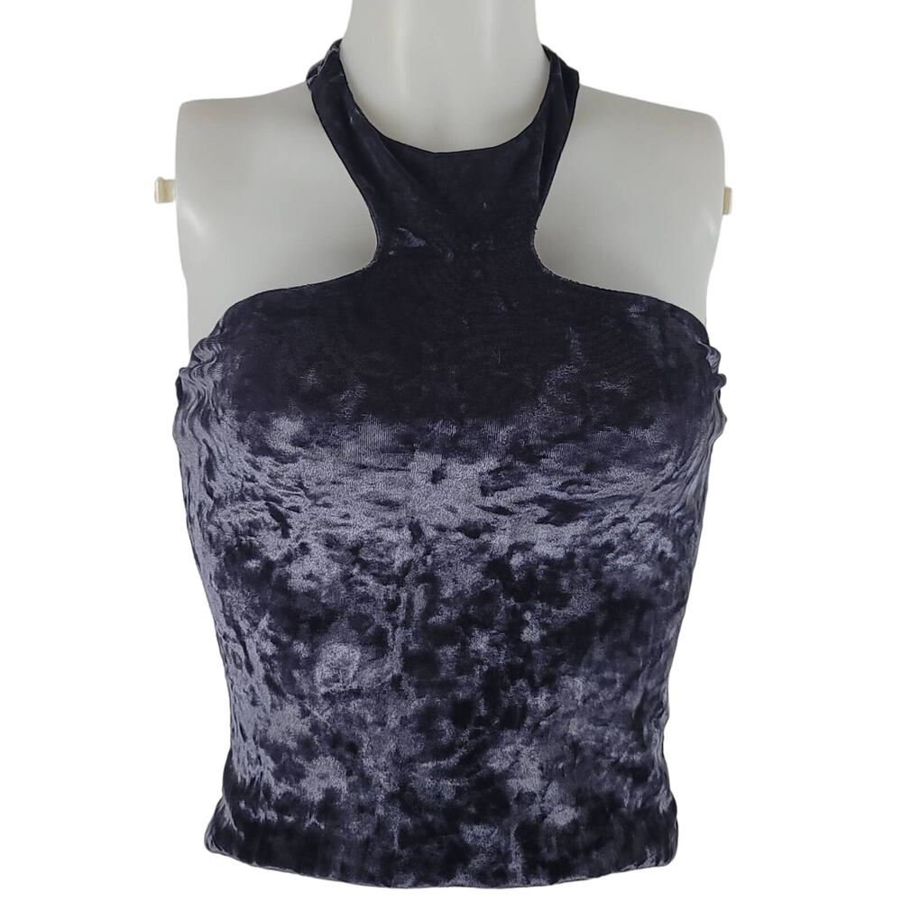 Intimately Free People Blue High Neck Stunning Velvet Tank XS